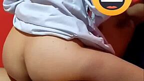 Why is the college girl riding her teacher in uniform, breaking her ass?