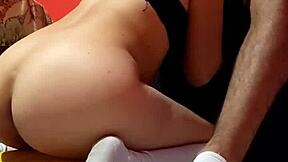 Why is the college girl riding her teacher in uniform, breaking her ass?