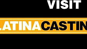 Thin Latina teen eagerly takes hardcore blowjob and standing fuck in group casting session