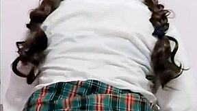 Mexican teen in uniform masturbates hard for real amateur creampie.