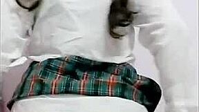 Mexican teen in uniform masturbates hard for real amateur creampie.