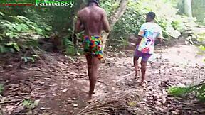 african ebony latina pornstar caught banging hard in bush
