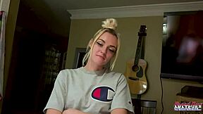 Petite Inked Blonde Sassy Teases Titties and Fingers Her Tight Hole