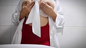 Sexy horny office girl masturbates with big tits out! Wow!