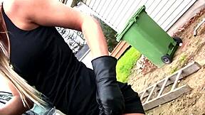 My sexy girlfriend teases outside in lingerie while smoking.