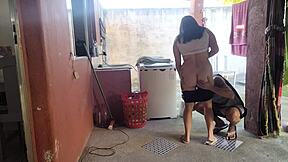 My wife left, and the maid couldn't resist my hard cock. Curvy babe gets rough bareback pounding after workout. Sexy action unfolds!