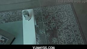 Yummysis - Stepsister Lacey London catches Nicky Rebel wanking in bathroom.