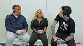 Submissive babe gags on cock in rough anal rimming fetish session