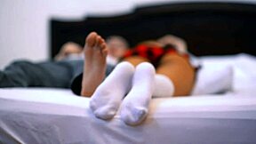 Shy colegiala bangs brother's friend in motel during family dinner