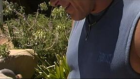 lena rides on the cock outside and then gets a facial cumshot ending