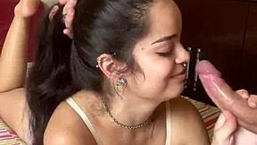 Novinha debora prado falls on hairy cock for deep sloppy blowjob