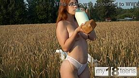 Cute Girl Masturbates Pussy In Field!