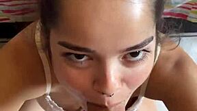 Novinha debora prado falls on hairy cock for deep sloppy blowjob