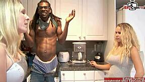 The busty blonde mature and her teen girl shared a big black cock in an interracial threesome in nature