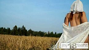 Cute Girl Masturbates Pussy In Field!