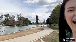 Skinny Teen Bella Nova Displays Tight Pussy Grip in Public Show Off Moment