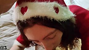 sexy santa delivers gift to young woman with hairy pussy