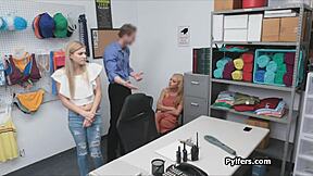 Blonde milf and teen work security guard’s cock