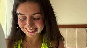 that fit girl fucking after gym loving cum on her face