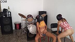 short horny girl and skinny dark roommate wait for man at home