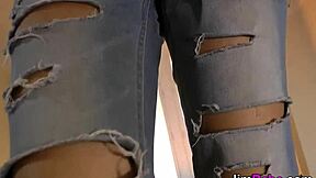 British teen in stockings and shoes sucks old man's monster cock in high definition