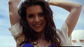 Petite Czech milf strips blue lingerie for outdoor big ass show