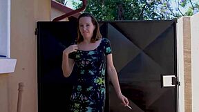 slutty brunette smoking outdoors