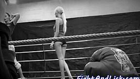 petite euro babe wrestles with busty lesbian