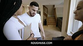 Teen girl brings her flexible friend to meet stepdad for some rough fucking.