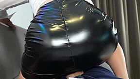 horny secretary in latex skirt takes deep hardcore pounding