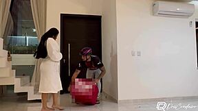 delivery guy fucks hot brunette alone at home