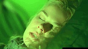 Stunning blonde teen sweats hard while fingering to intense orgasm.