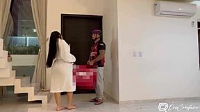 delivery guy fucks hot brunette alone at home