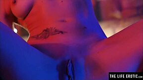 watch her using ice dildo solo