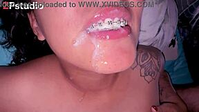 latina babe sucks cock and swallows cum in pov 😋