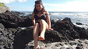 seductive stepmom flashing her big ass on a public beach