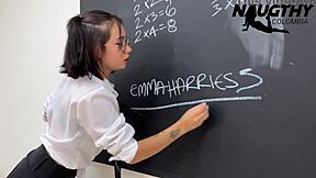 Rebellious Latina student toys with slutty fun before class starts. Wanna watch her wild side?