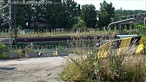 Blonde girl banged hard in public street daylight sex.