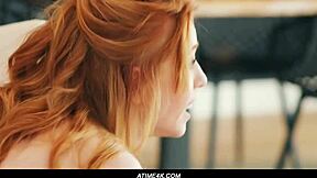 Getting up close with Madi Collins, the skinny redhead in an interracial fingering scene