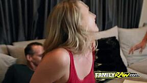 Oh, this shameless teen is rubbing her stepdad's cock so naughtily