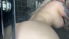 Hardcore Blowjob and Deepthroat on Curvy Blonde Stepmom in Shower