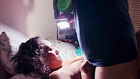 Mexican Girlfriend Intensely Sucks Neighbor's Fat Cock, Leaving Her Tits Covered In Cum