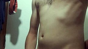 young woman undresses in bathroom for solo session