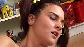 I bended over Amercan girl with pig tails for doggy style muff divng on yung 18+ pusy