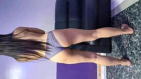 I’m obsessed with my college girl’s natural big tits during her homemade workout.