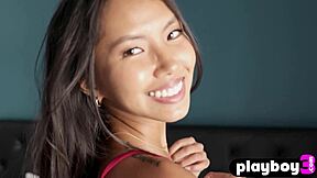 Vivian, petite asian teen, strips hot in early morning