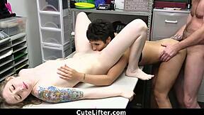 female officer handles the shoplifter teen case in the office