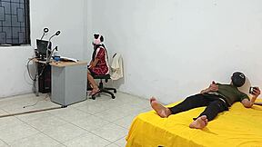 step sister sits while i masturbate for her in homemade video.