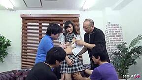 Petite Japanese Teen Faces Wild Bukkake and Creampies in Uncensored Gangbang Action