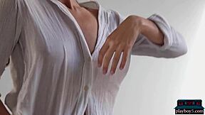 Russian beauty Nicole Winter strips solo for Playboy.